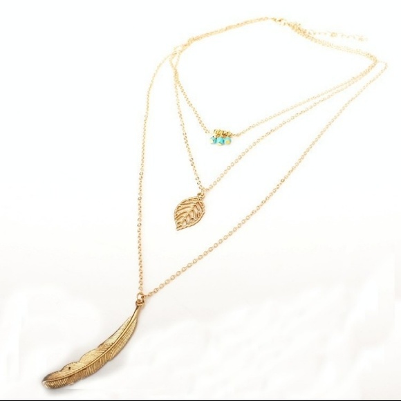 Golden Threads Jewelry - 👠3 Layer Feather/Leaf Necklace🎆
